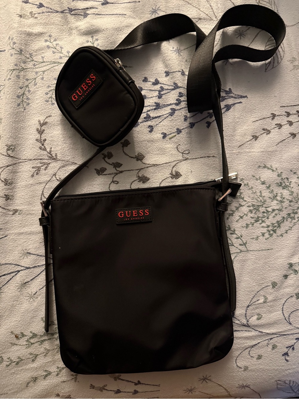 GUESS Black Nylon Crossbody Messenger with Detachable Pouch